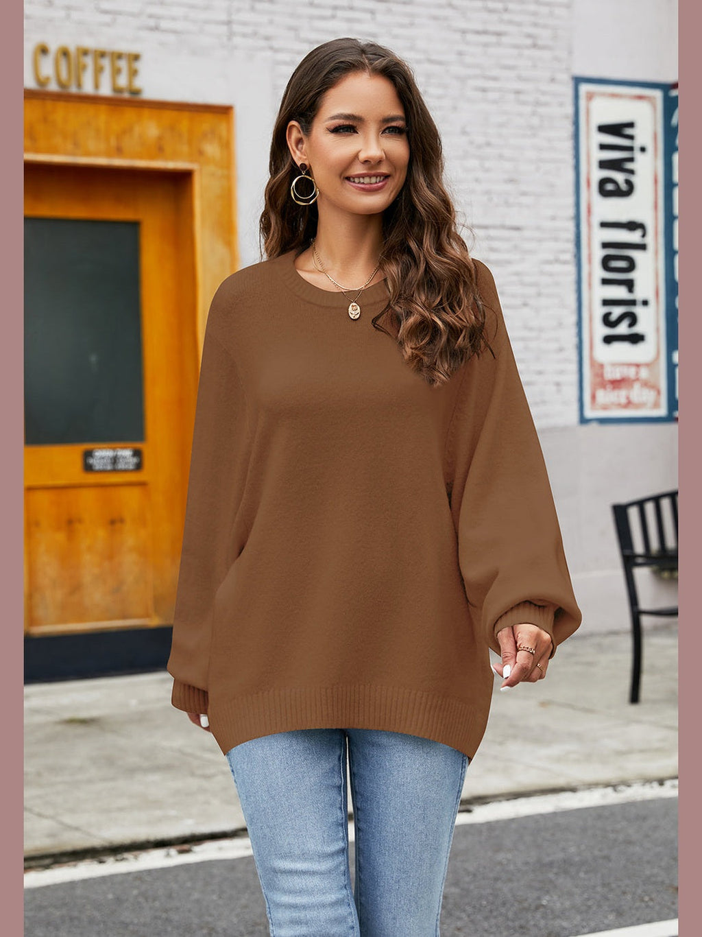 Women Round Neck  Long Sleeve Sweater