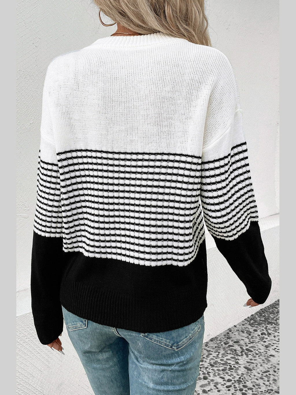 Perfee Striped Drop Shoulder Sweater