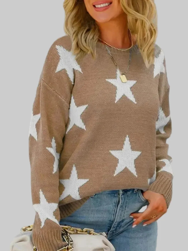 Star Pattern Round Neck Pullover Sweater