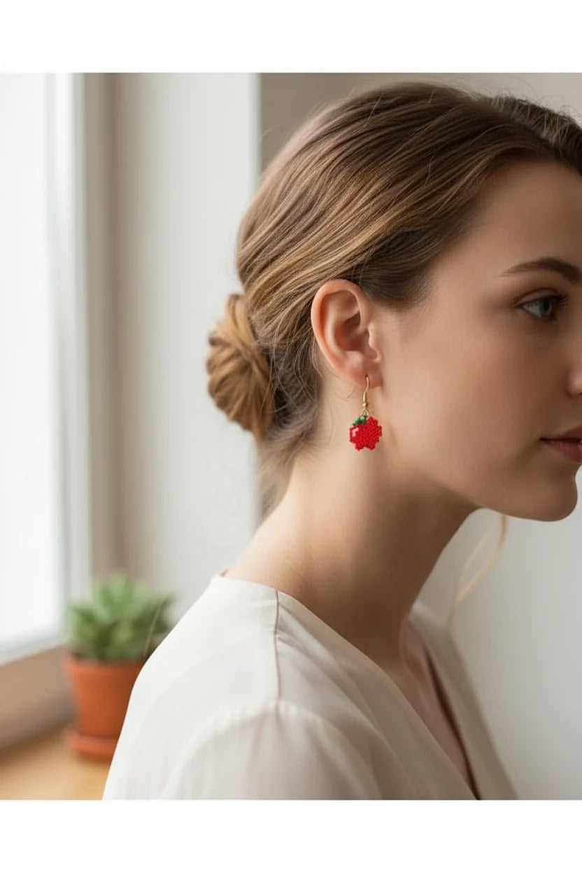 Women’s Handmade Apple Beaded Earrings – Miyuki Seed Bead Design