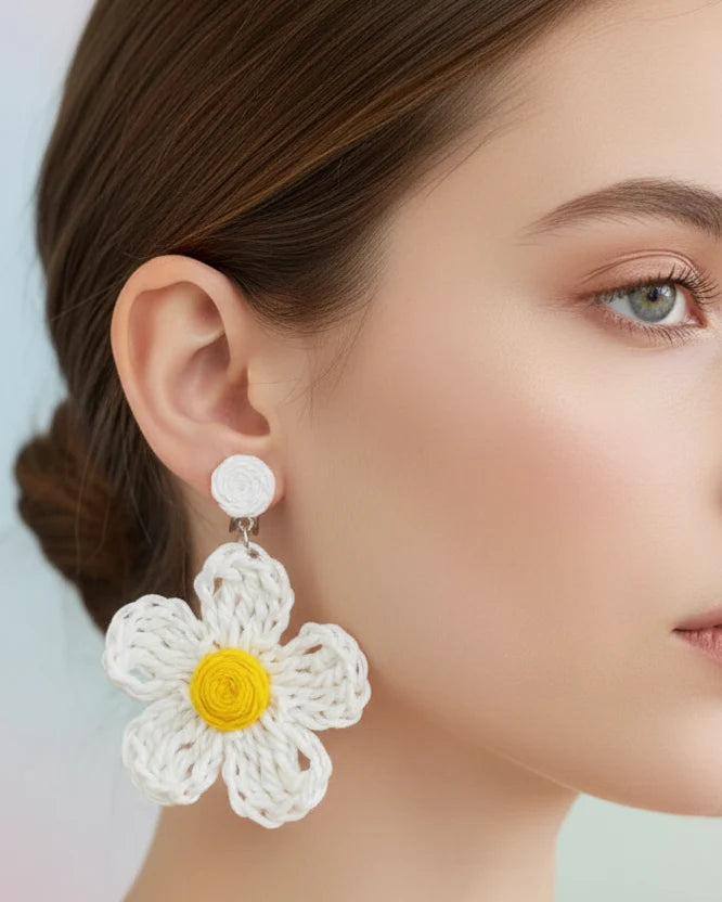 Women’s Handmade Crystal Daisy Earrings – Floral Bead Design
