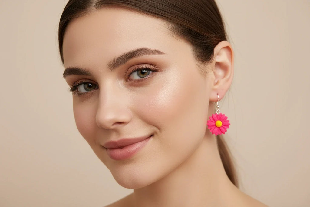 Women’s Handmade Fuchsia Daisy Earrings – Boho Floral Design