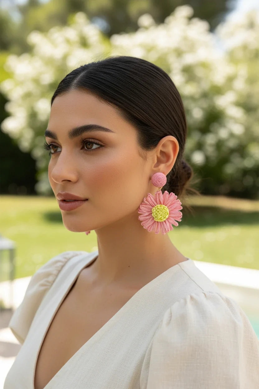 Women’s Handmade Two-Tone Straw Earrings – Boho Woven Drop Design
