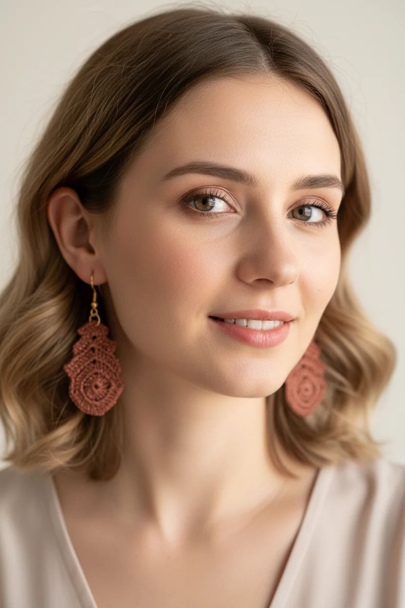 Women’s Handmade Cascade Crochet Earrings – Boho Drop Floral Pattern