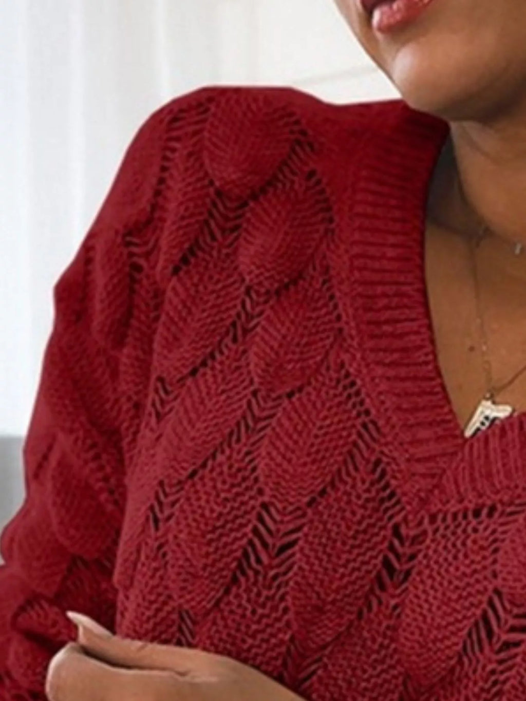 Women V-Neck Knitted Pullover Sweater