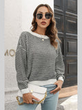 Striped Round Neck Dropped Shoulder Sweater