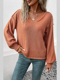 Perfee V-Neck Exposed Seam Sweater