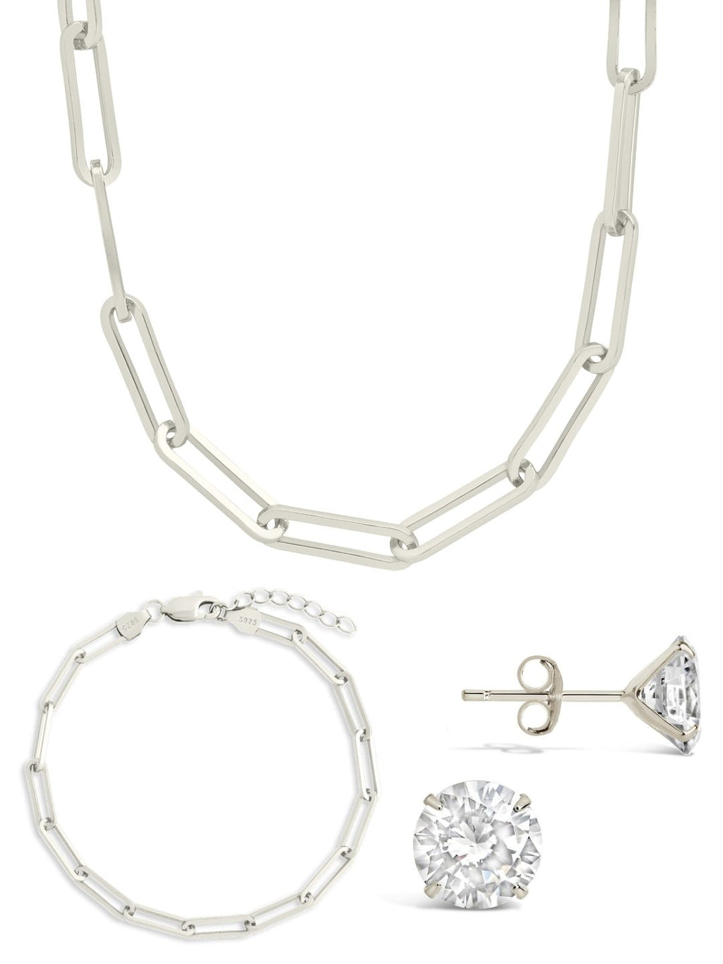 Sterling Silver Paperclip & Everyday Studs Jewelry Bundle