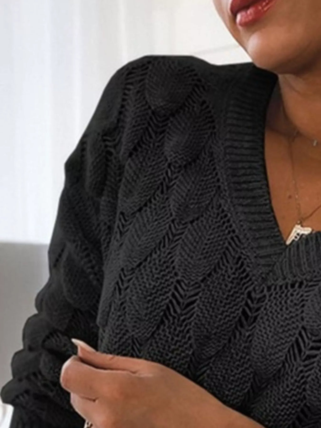 Women V-Neck Knitted Pullover Sweater