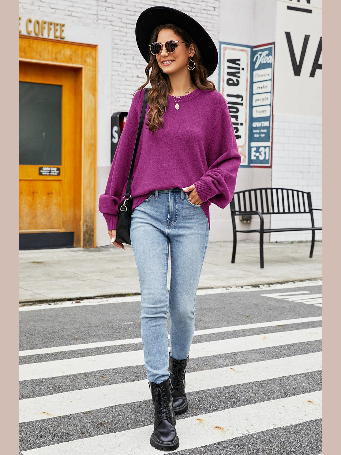 Women Round Neck  Long Sleeve Sweater