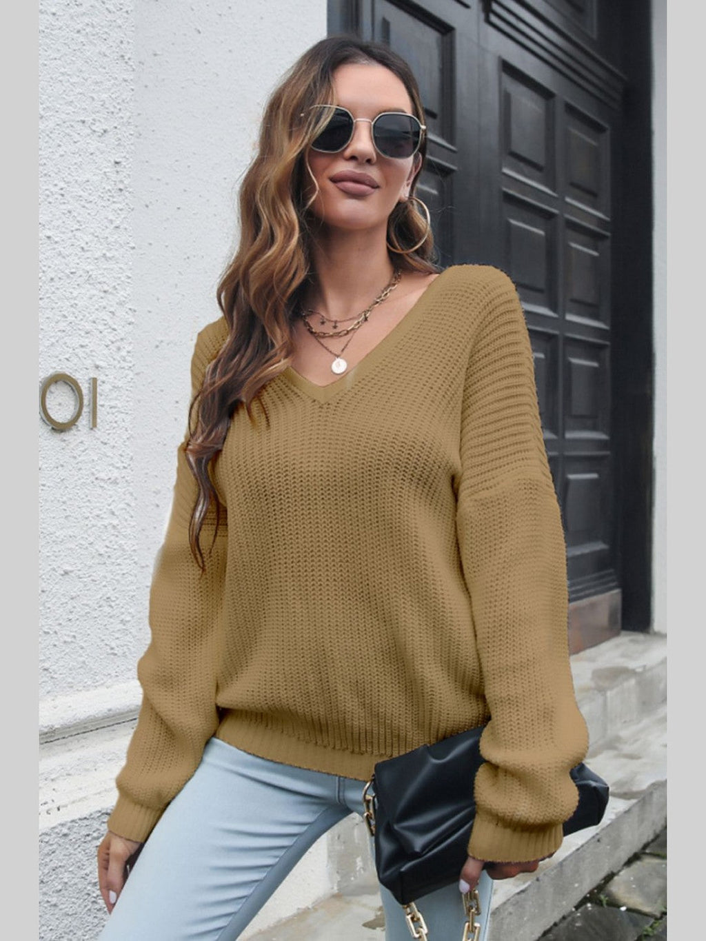 V-Neck Drop Shoulder Sweater