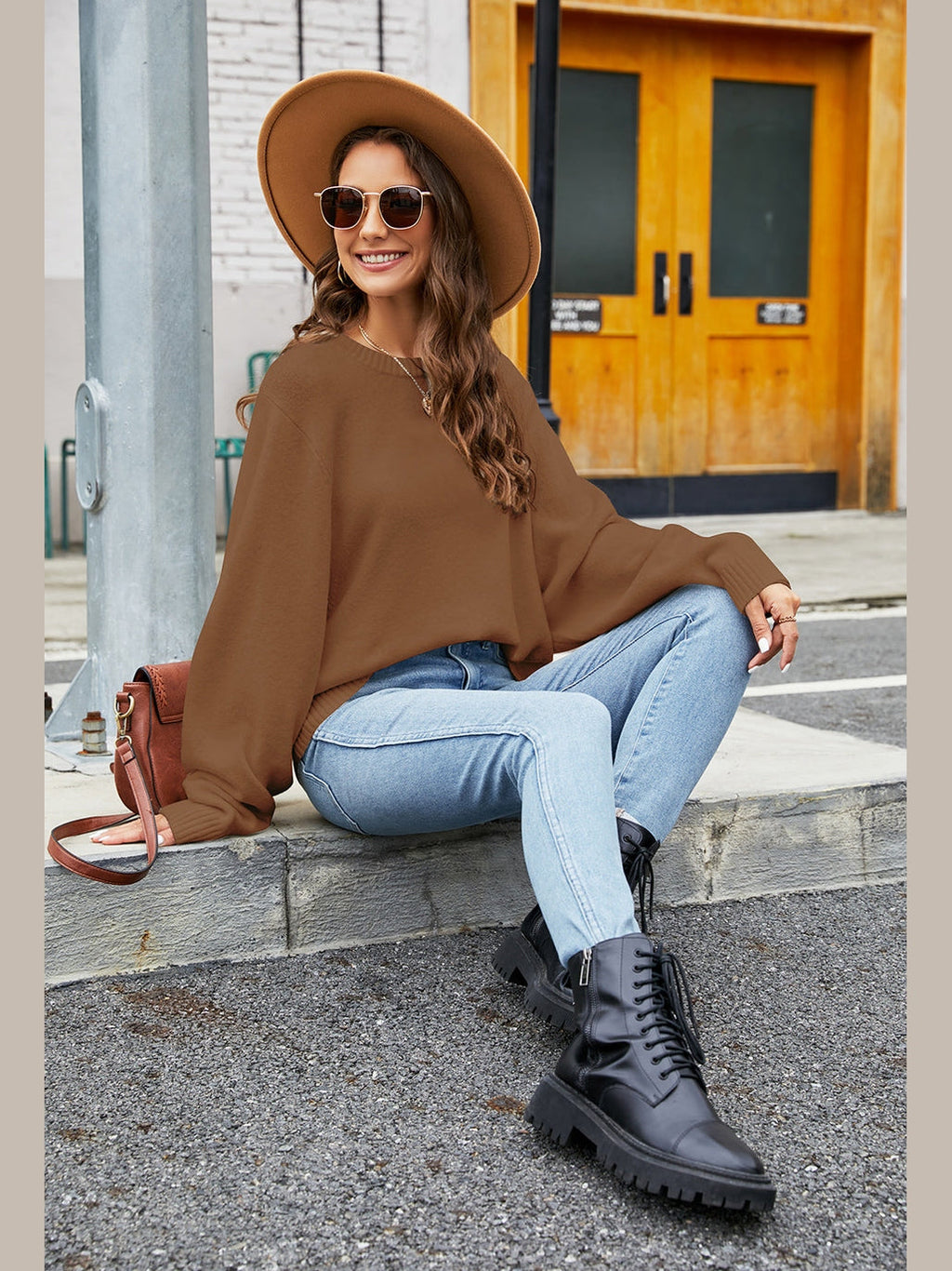 Women Round Neck  Long Sleeve Sweater