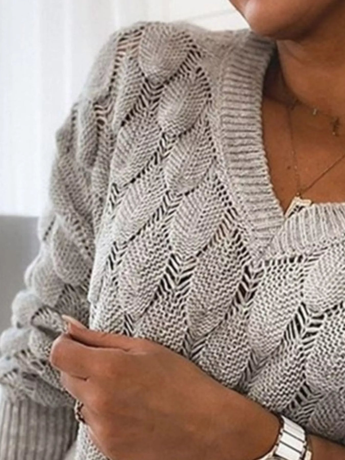 Women V-Neck Knitted Pullover Sweater