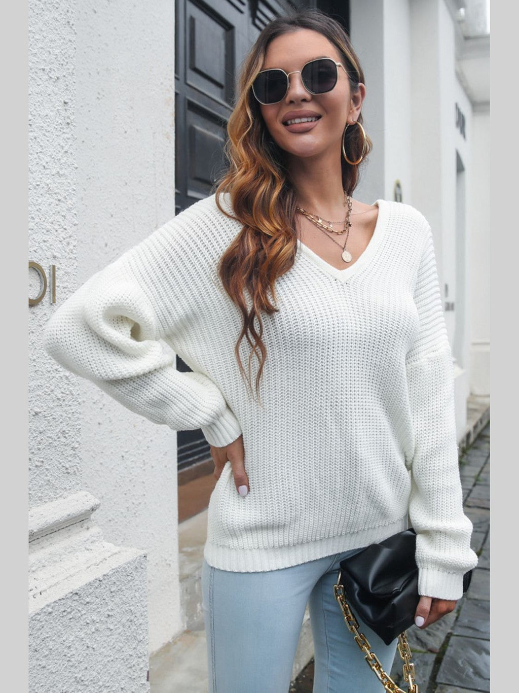 V-Neck Drop Shoulder Sweater