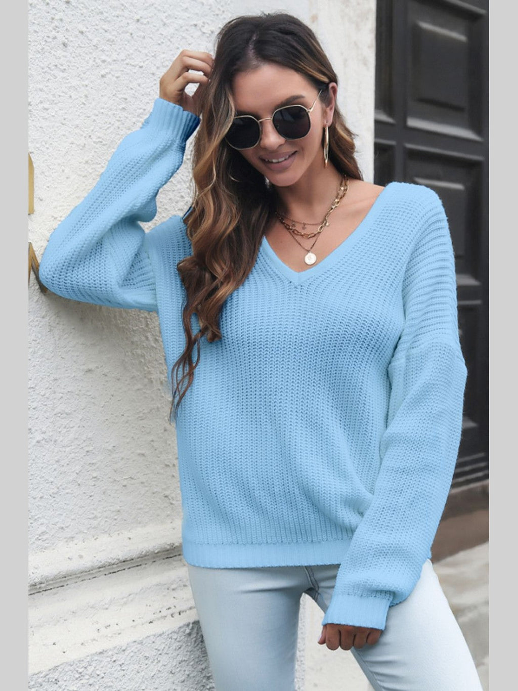 V-Neck Drop Shoulder Sweater