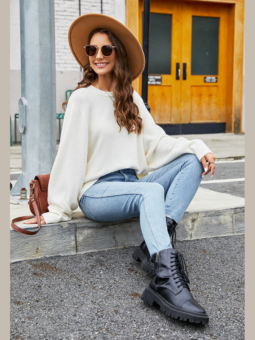 Women Round Neck  Long Sleeve Sweater