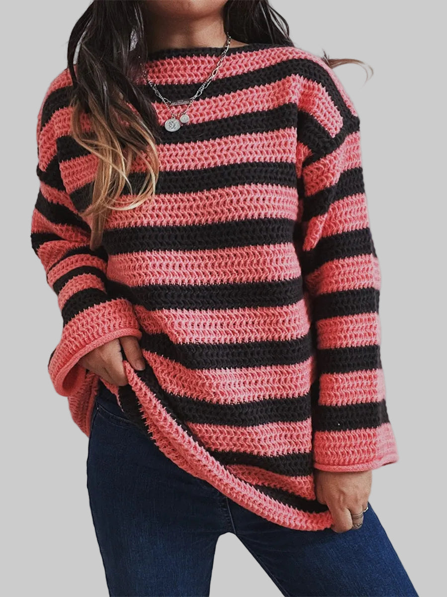 Striped Round Neck Long Sleeve Sweater