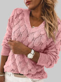 Women V-Neck Knitted Pullover Sweater