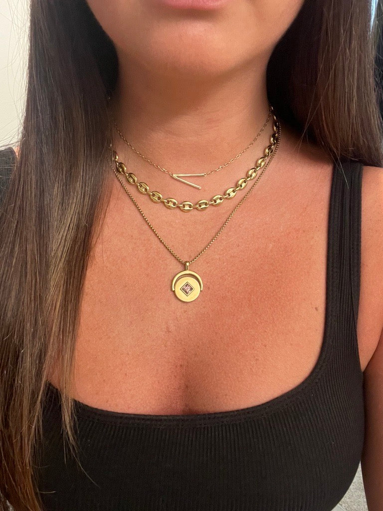 Initial V Precious Elongated Necklace