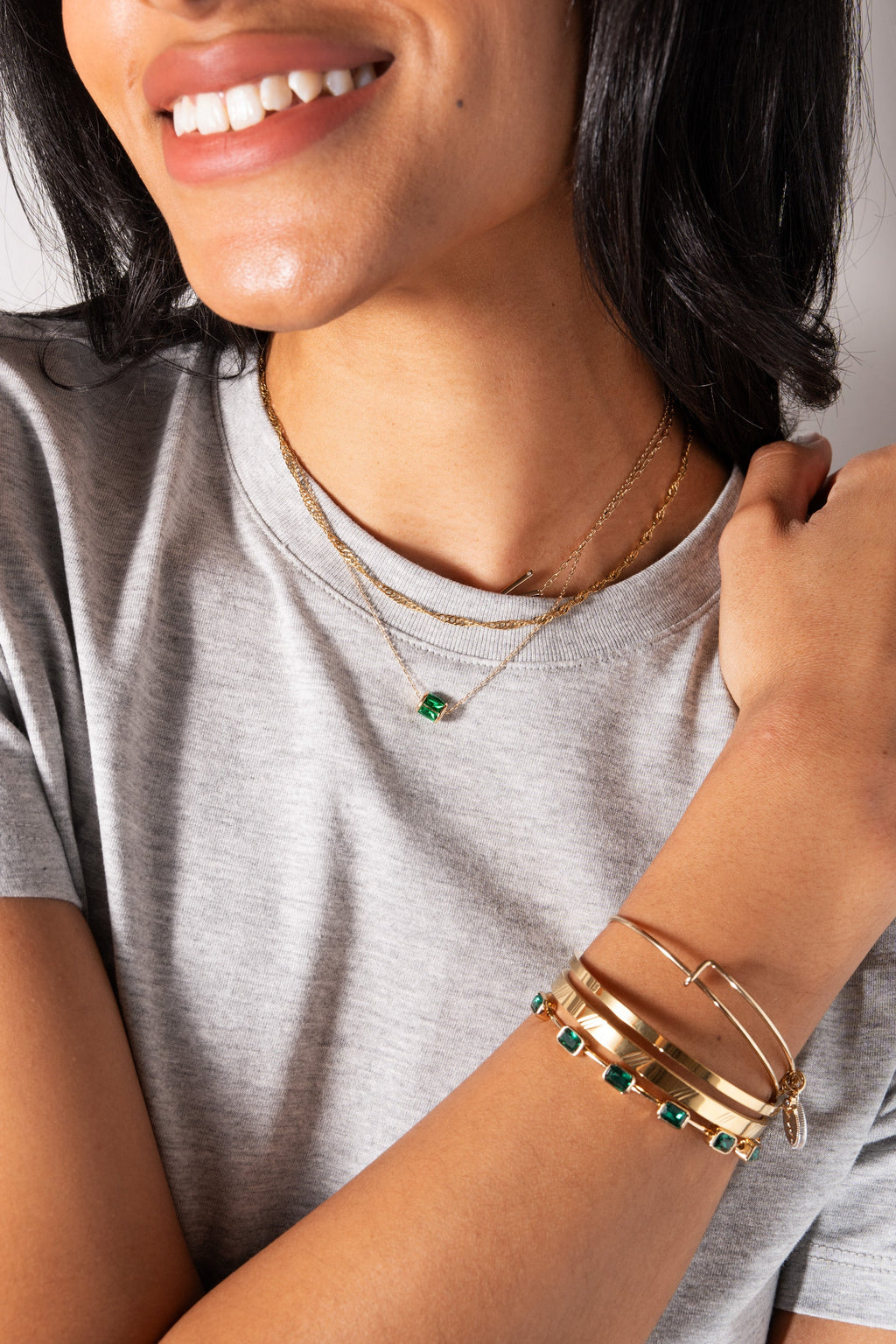 May Birthstone Emerald Cut Bangle