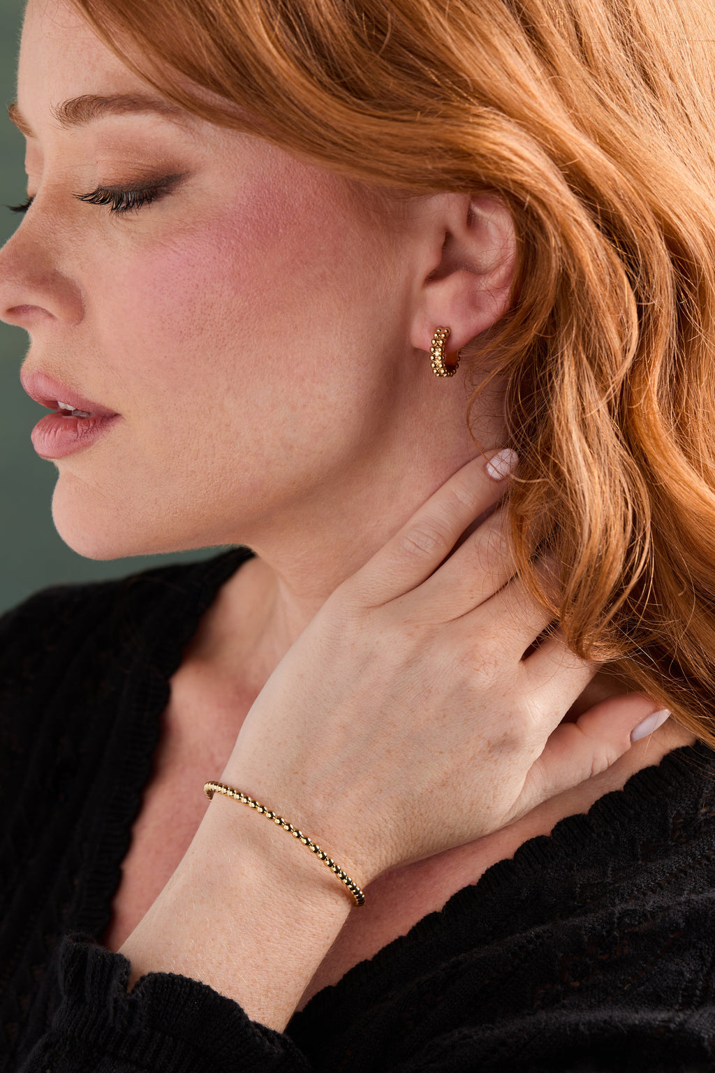 Gold Beaded Huggie Hoop Earring