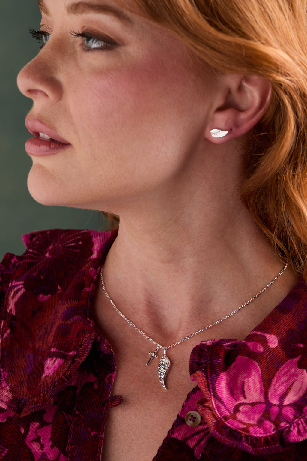 Faith Cross and Angel Wing Charm Necklace