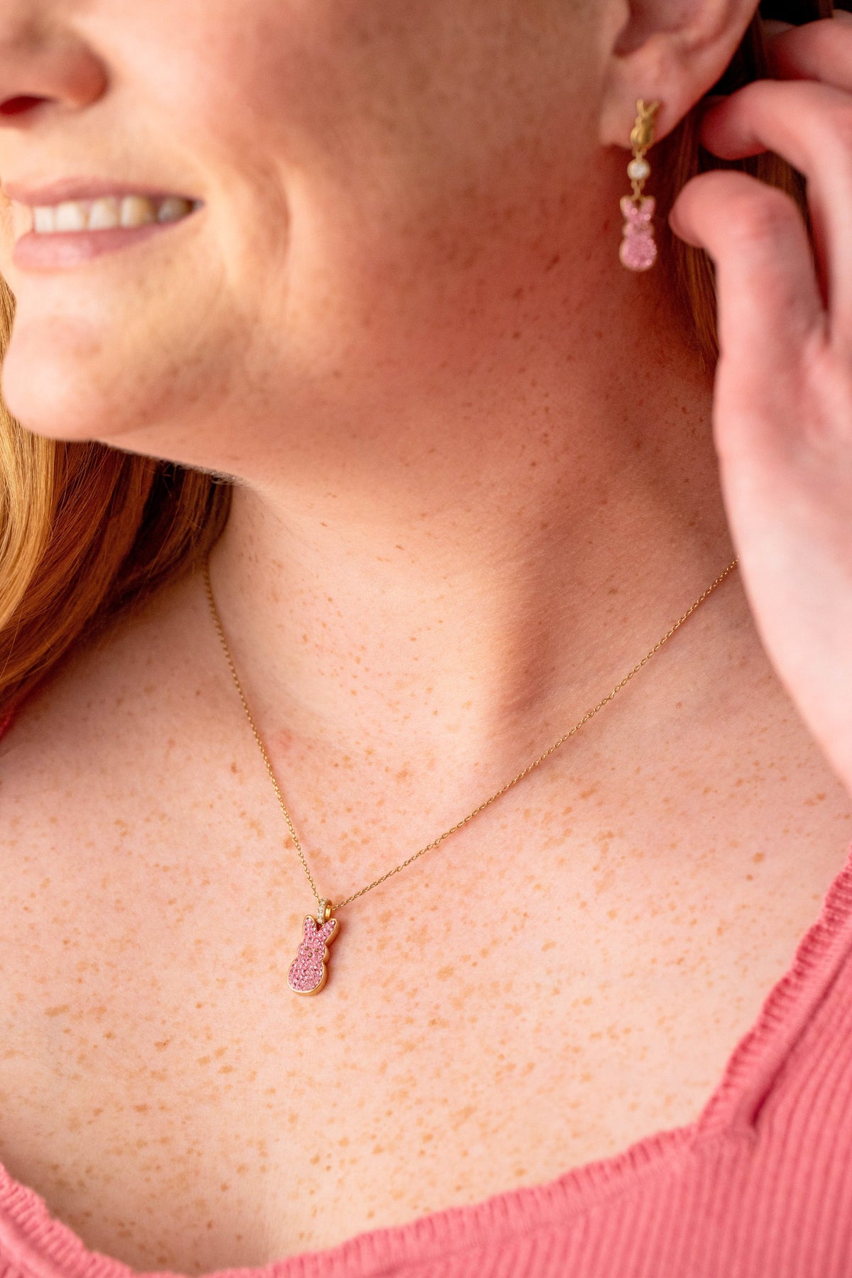 PEEPS® Pink Crystal Bunny Pendant Necklace