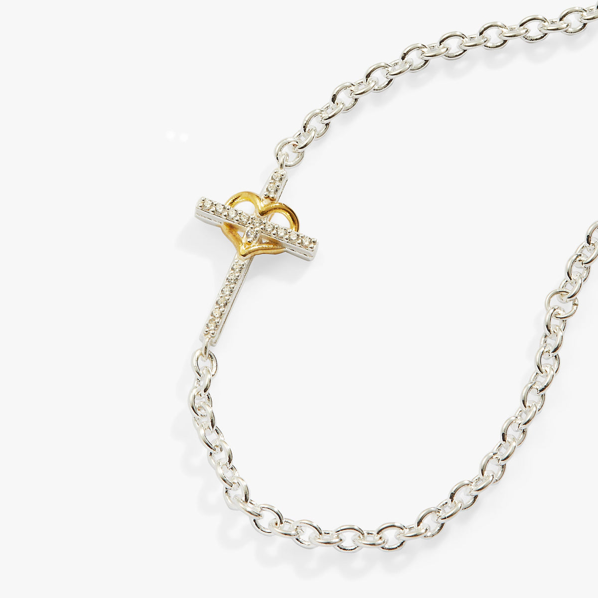Cross And Heart Bracelet, Sterling Silver