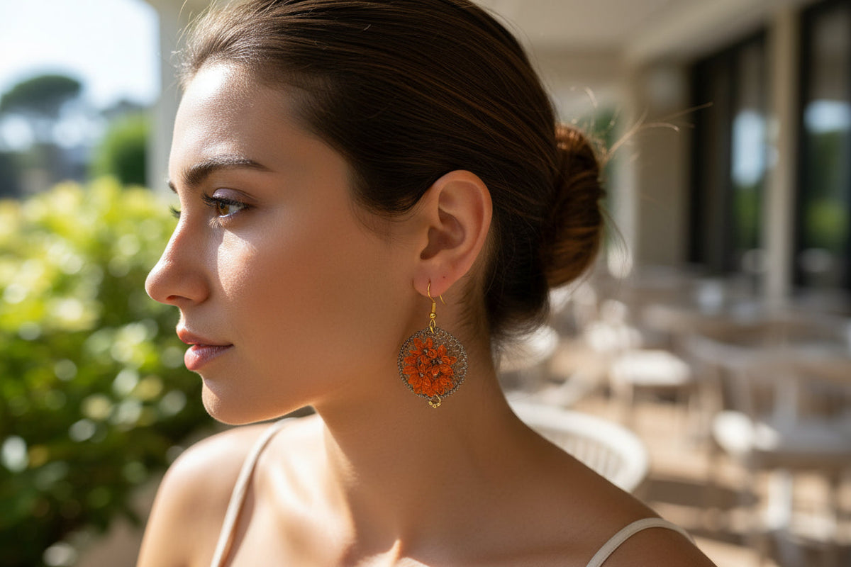 Handmade Floral Crochet Dangle Earrings for Women