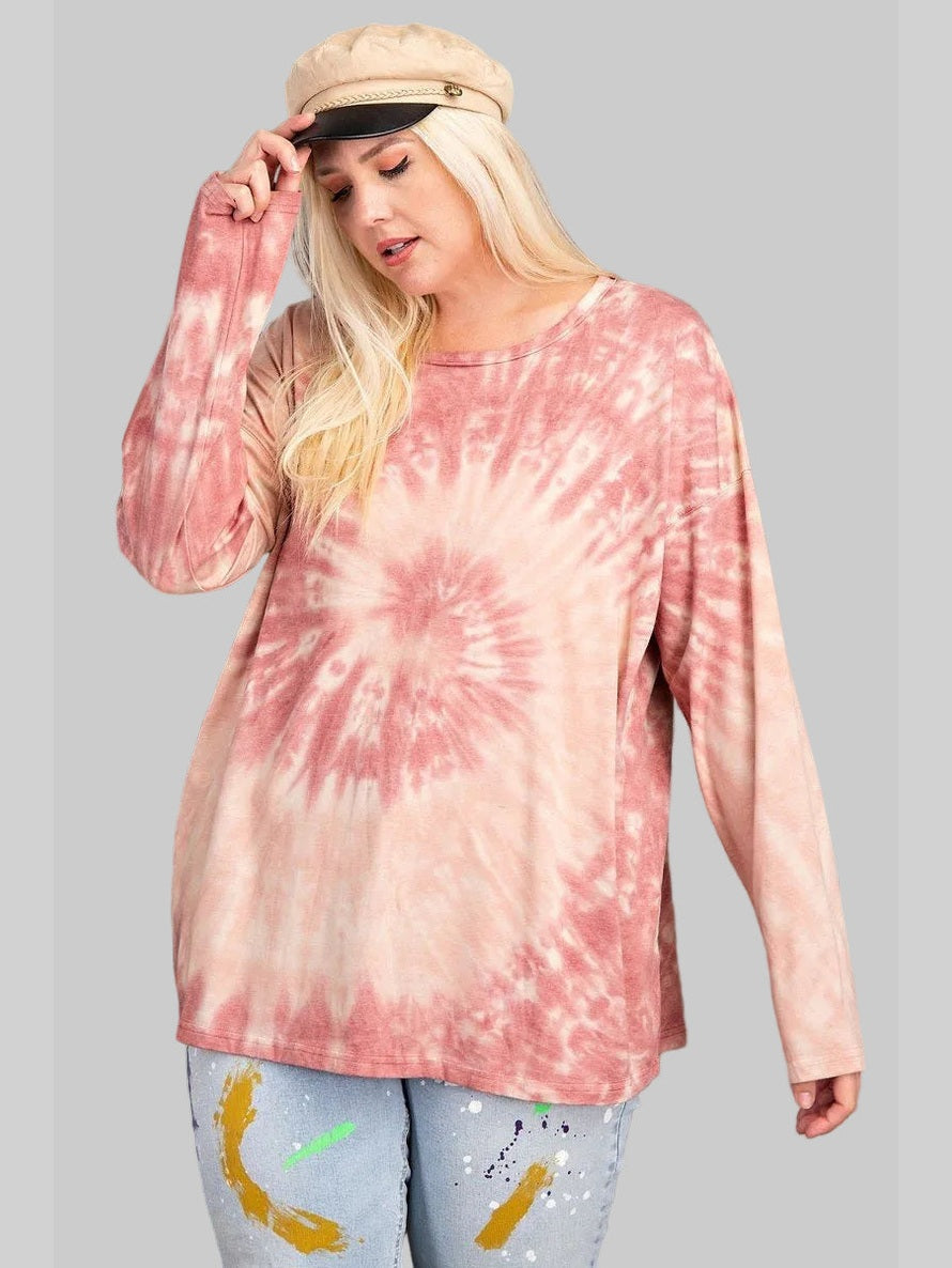 Women Plus Size Ls Special Washed Poly Rayon Knit Top
