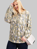 Plus Size Women Long Sleeve Distressed Printed Rayon Pullover Top