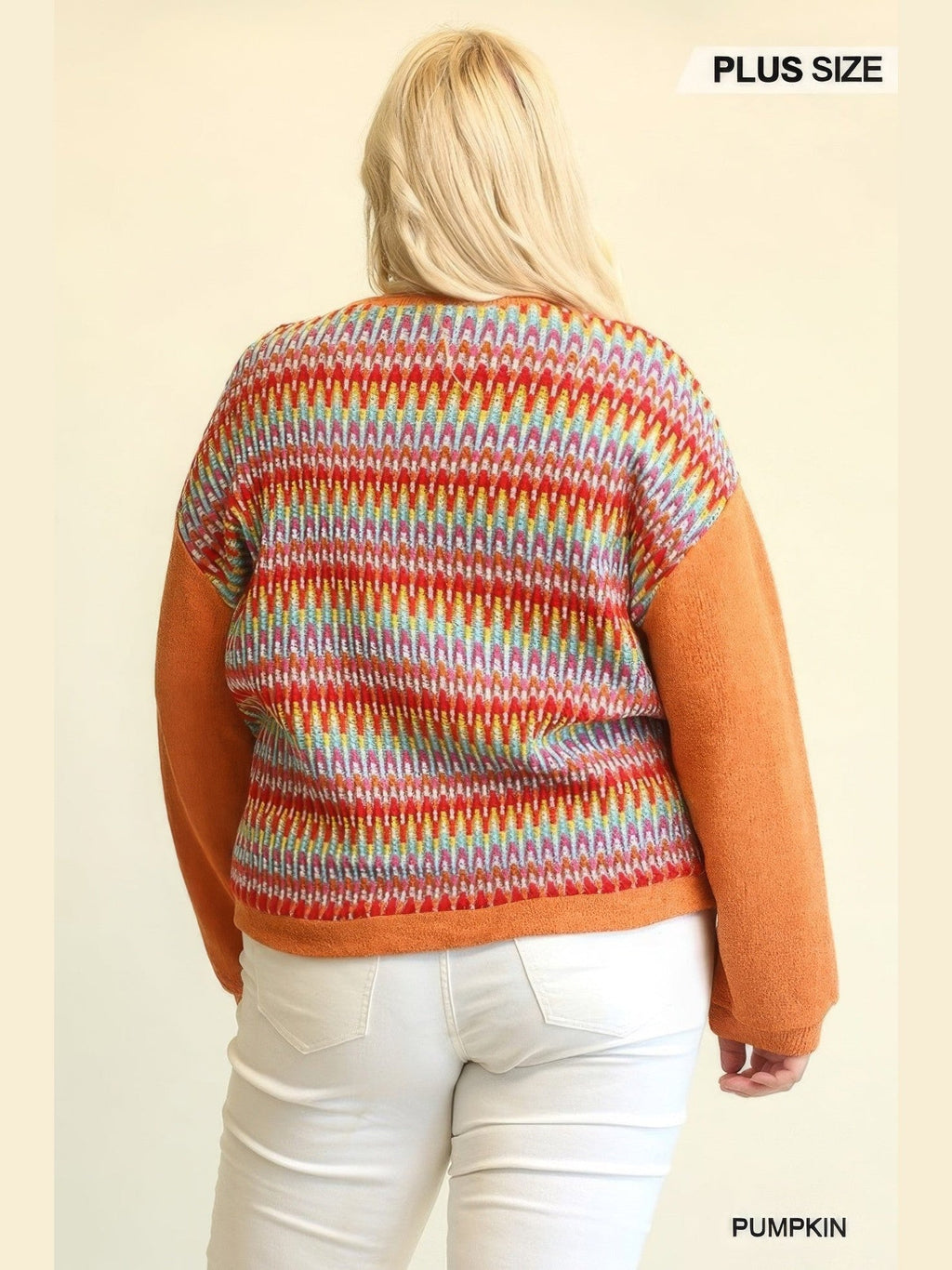 Plus Size Women Novelty Knit And Solid Knit Mixed Loose Top