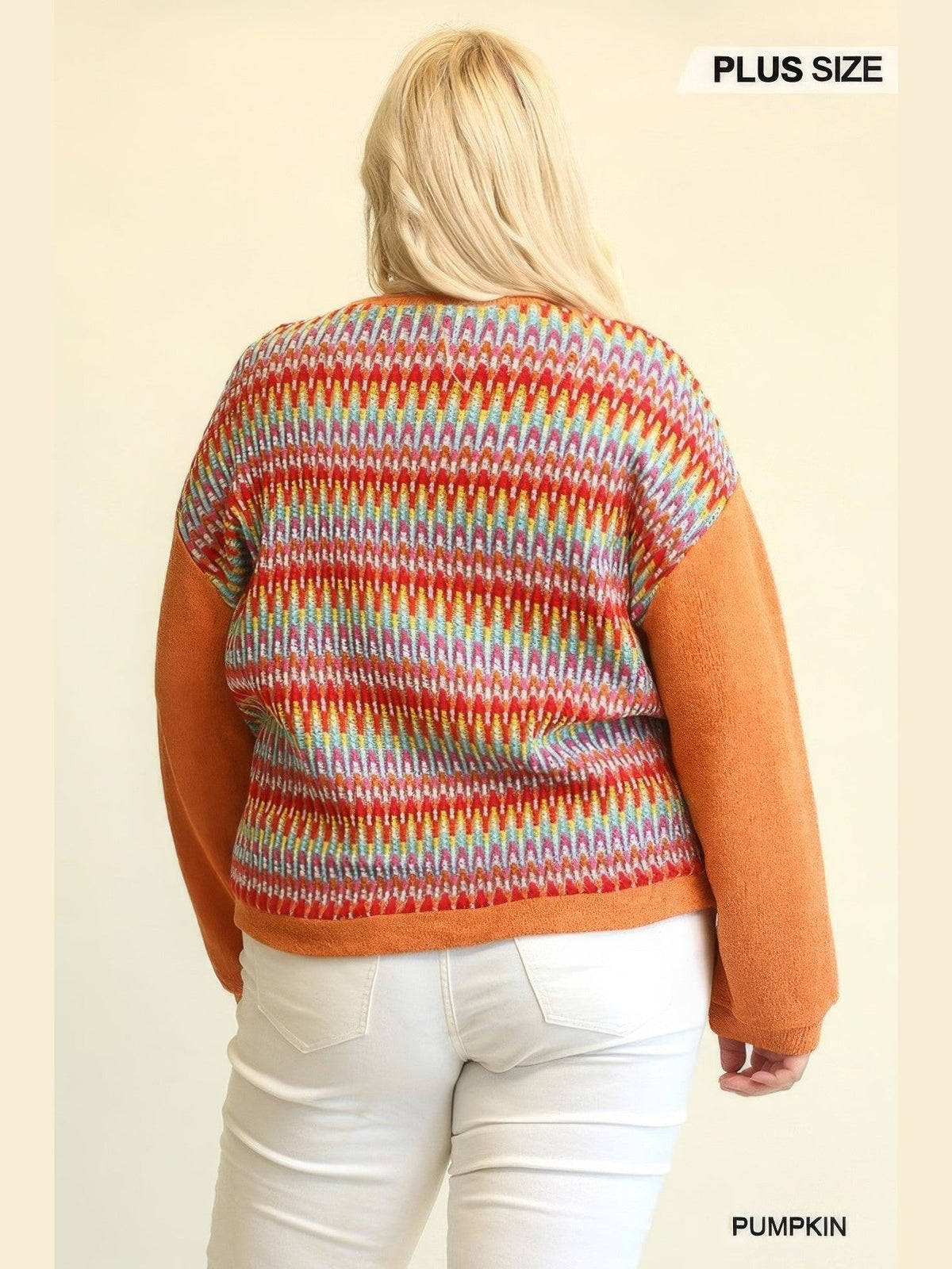 Plus Size Women Novelty Knit And Solid Knit Mixed Loose Top