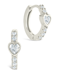 Sterling Silver Heart Cut Bezel Set Huggie Hoop Earrings