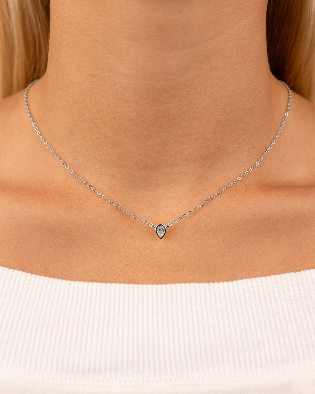 Sterling Silver Pear Bezel Set Pendant