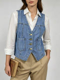 Women Sleeveless Button Slim Denim Vest