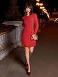 Vintage Red Backless Dress For Women Lace Up Waist Controlled Slimming Long Sleeved Knit Dress