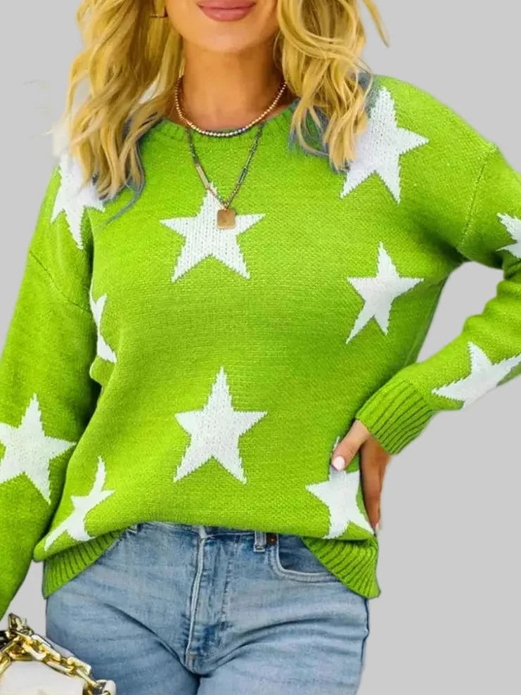 Star Pattern Round Neck Pullover Sweater