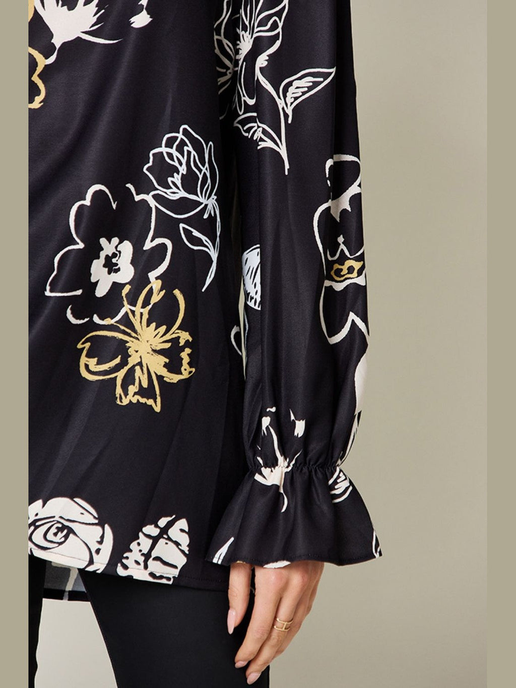 Women Double Take Full Size Printed Flounce Sleeve Blouse