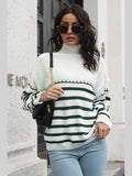 Striped Turtleneck Drop Shoulder Sweater