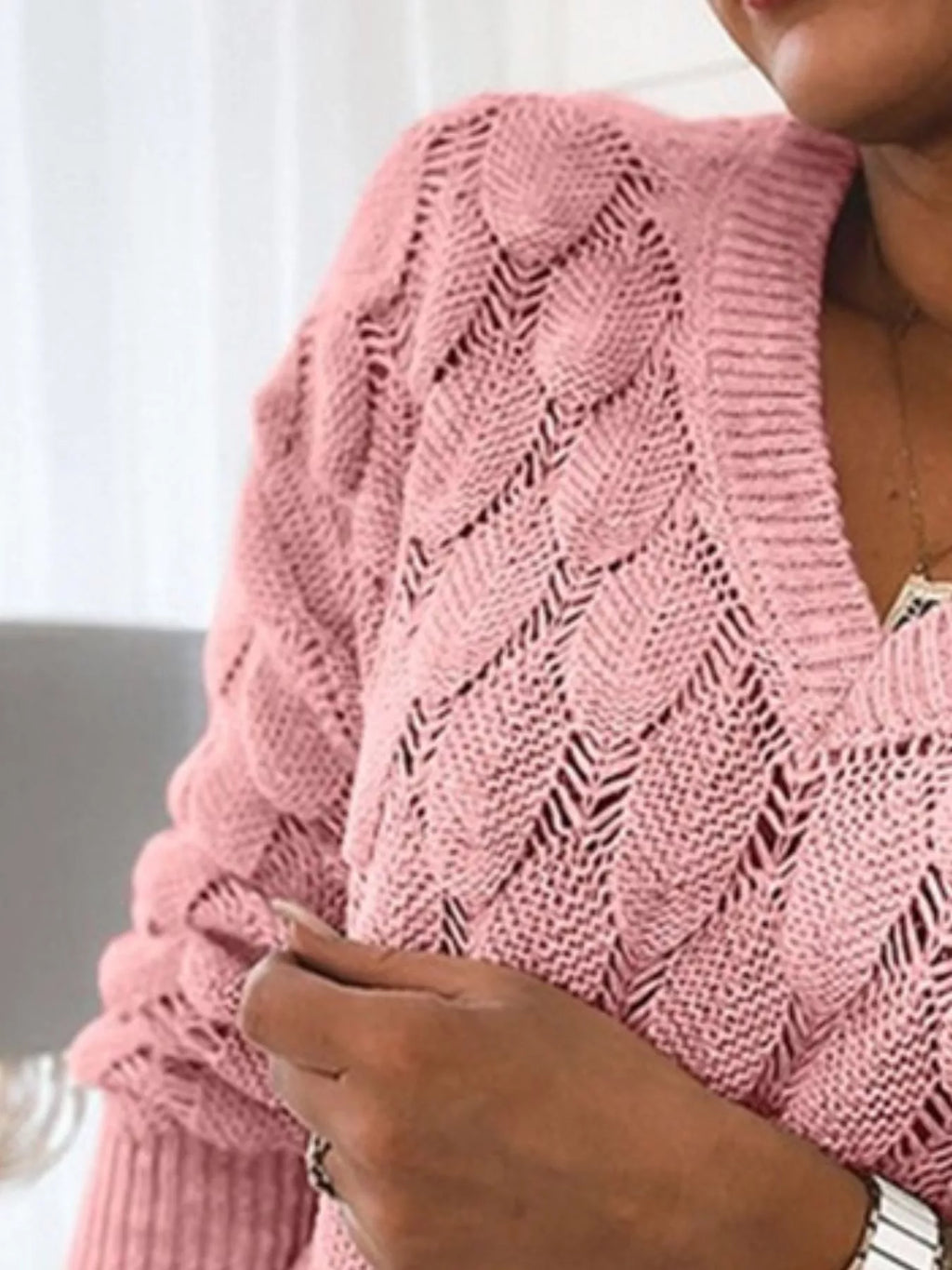 Women V-Neck Knitted Pullover Sweater