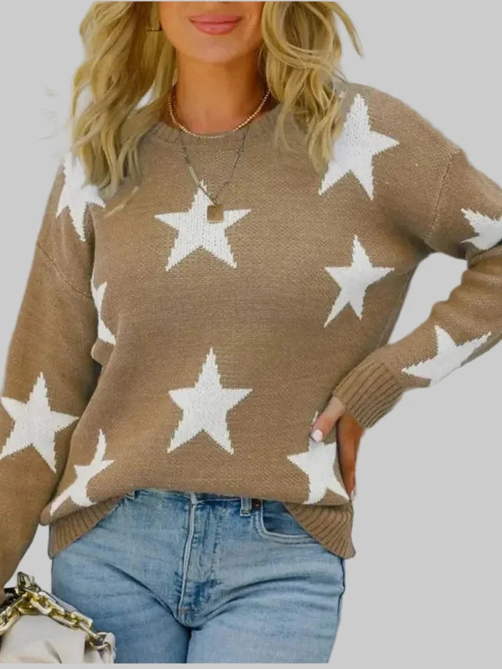 Star Pattern Round Neck Pullover Sweater