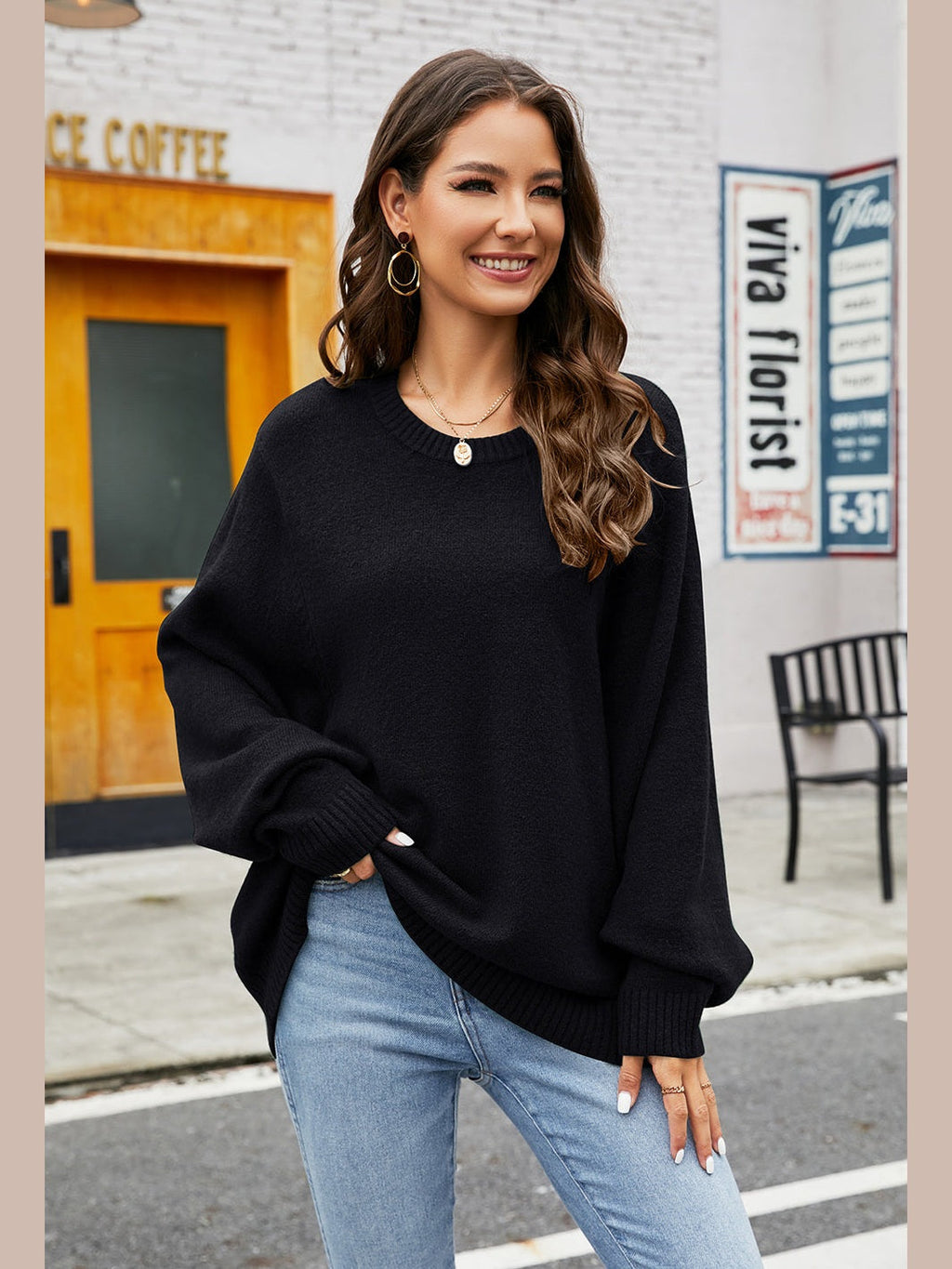 Women Round Neck  Long Sleeve Sweater