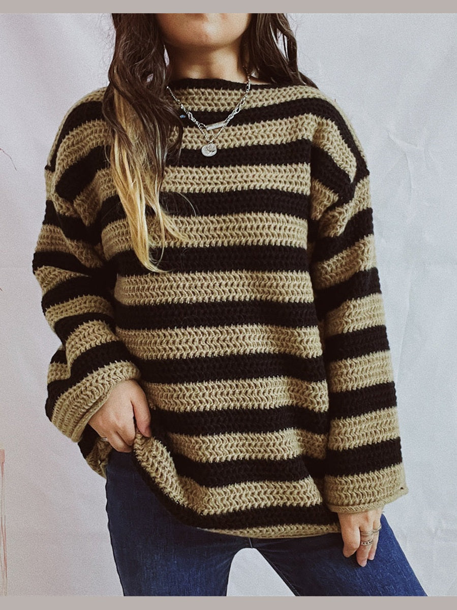 Striped Round Neck Long Sleeve Sweater