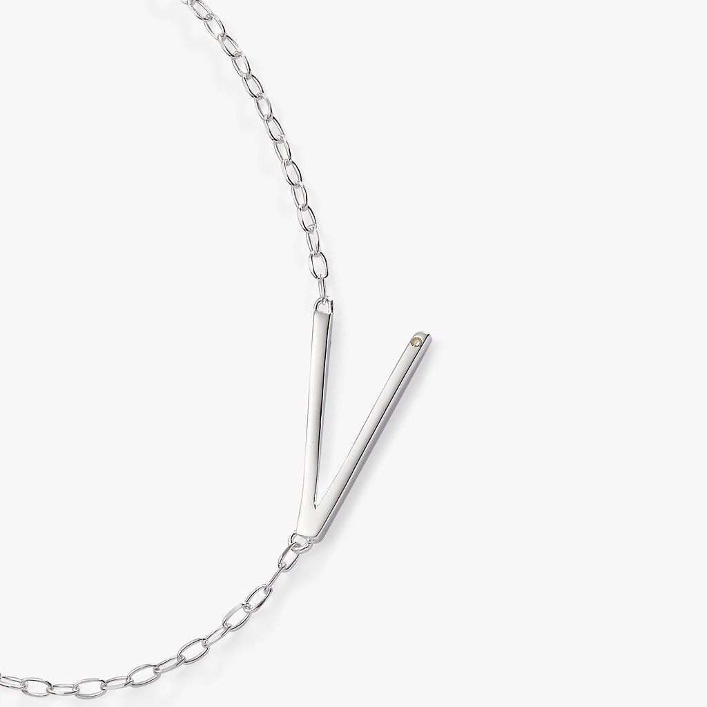 Initial V Precious Elongated Necklace