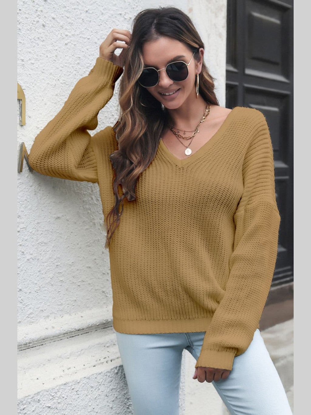 V-Neck Drop Shoulder Sweater
