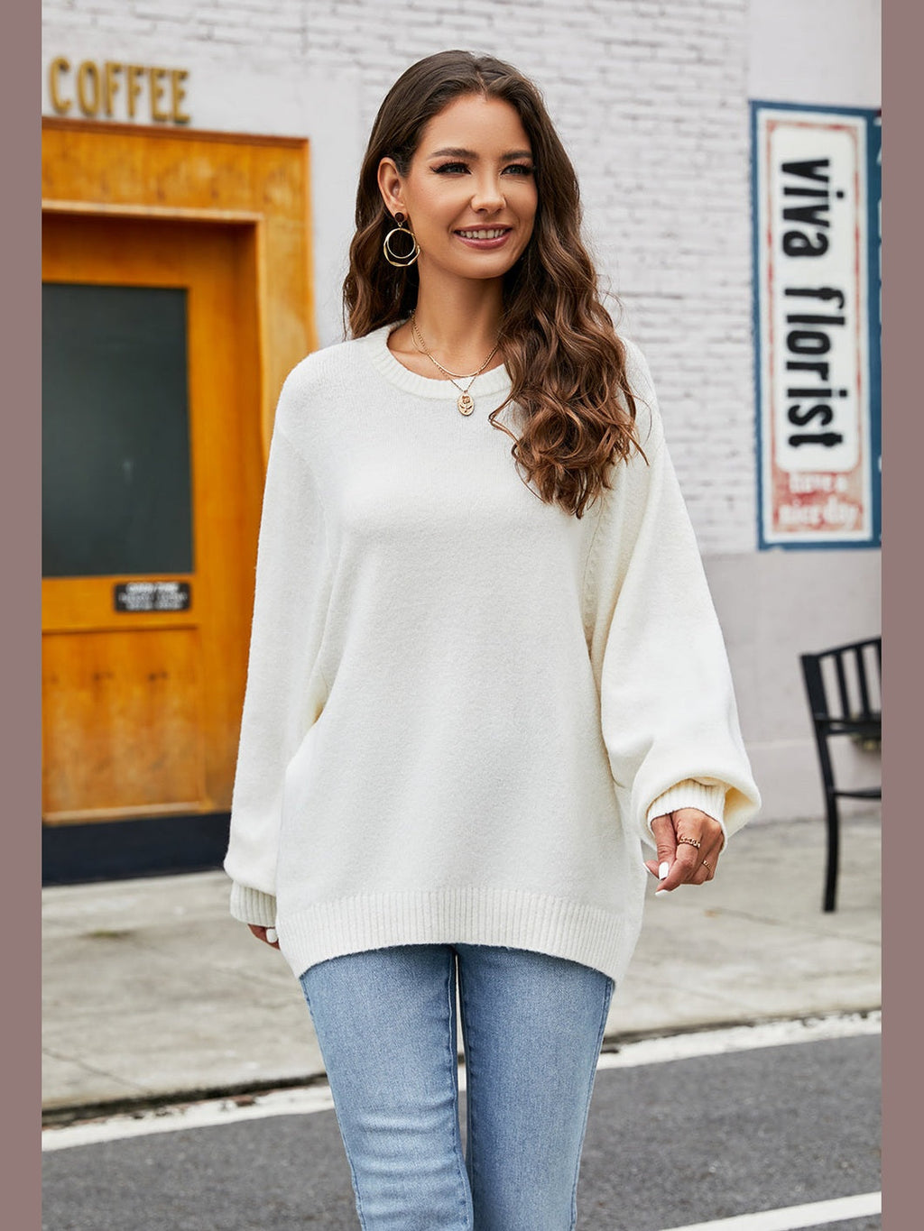 Women Round Neck  Long Sleeve Sweater