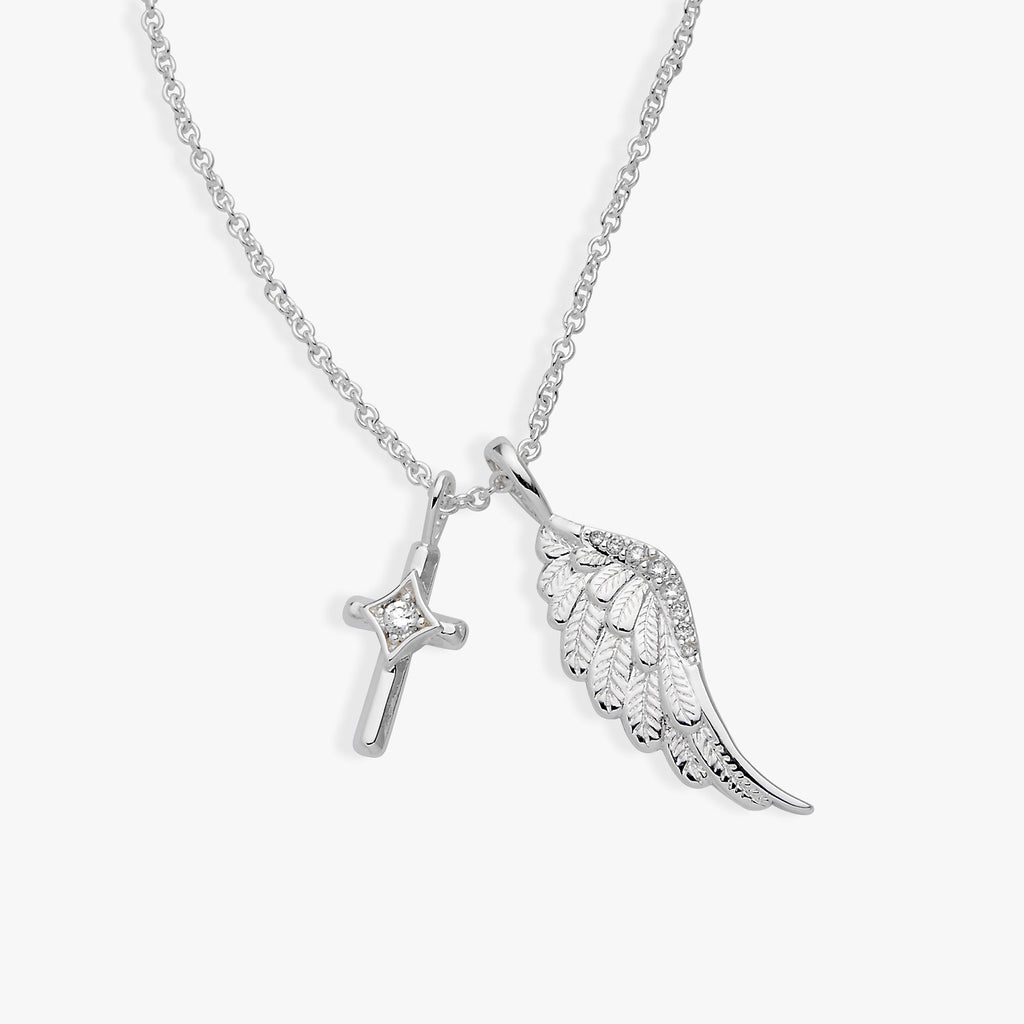 Faith Cross and Angel Wing Charm Necklace