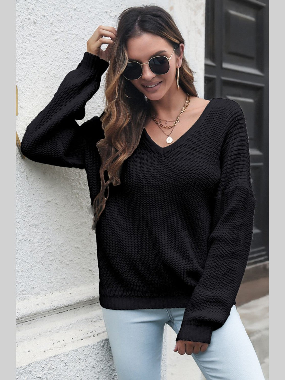 V-Neck Drop Shoulder Sweater