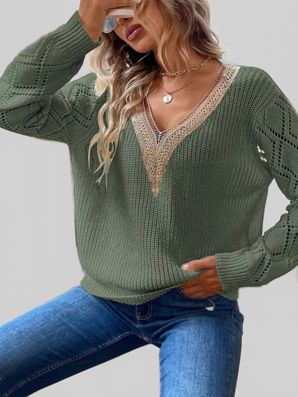 V-Neck Openwork Sweater